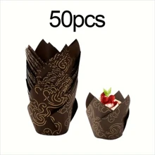 50 pièces de caissettes à cupcakes décoratives avec imprimé tulipe, caissettes de cuisson anti-huile avec des motifs floraux élégants, convenant pour les mariages, anniversaires, Halloween, Noël, baby showers, avec une variété de couleurs et de designs