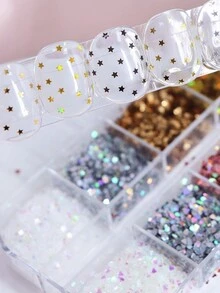 1Box Holographic Laser Mini Heart-Star Shaped Nail Glitter Sequins Flakes 3D Nail Art DIY Design Decoration Supplies Women's Nail Art Salon