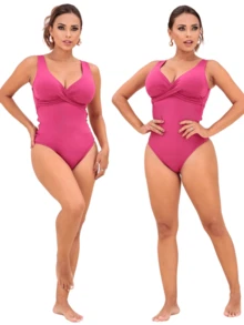 Simple Bodysuit Women's Swimsuit Slims Waist Defines Silhouette Double Fabric Cup Water Aerobics Beach Shapewear Elegant Casual - 玫瑰紅 - 查看 2