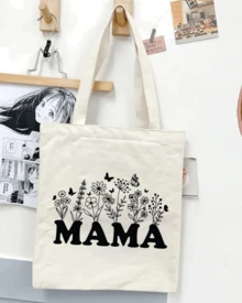 1 pieza Bolsa tipo tote de tela manta con estampado del DÍA DE LAS MADRES, regalo para mamá ideal, bolsa de hombro de buena calidad, resistente y reutilizable, diseño tierno y moderno para e - Multicolor - Ver 5