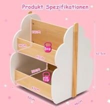 Kinder Bücherregal auf Rollen, 2 Ebenen Spielzeugregal aus Holz, 52 x 46 x 62,5 cm (Grün) - Weiß+natur - Übersicht 2