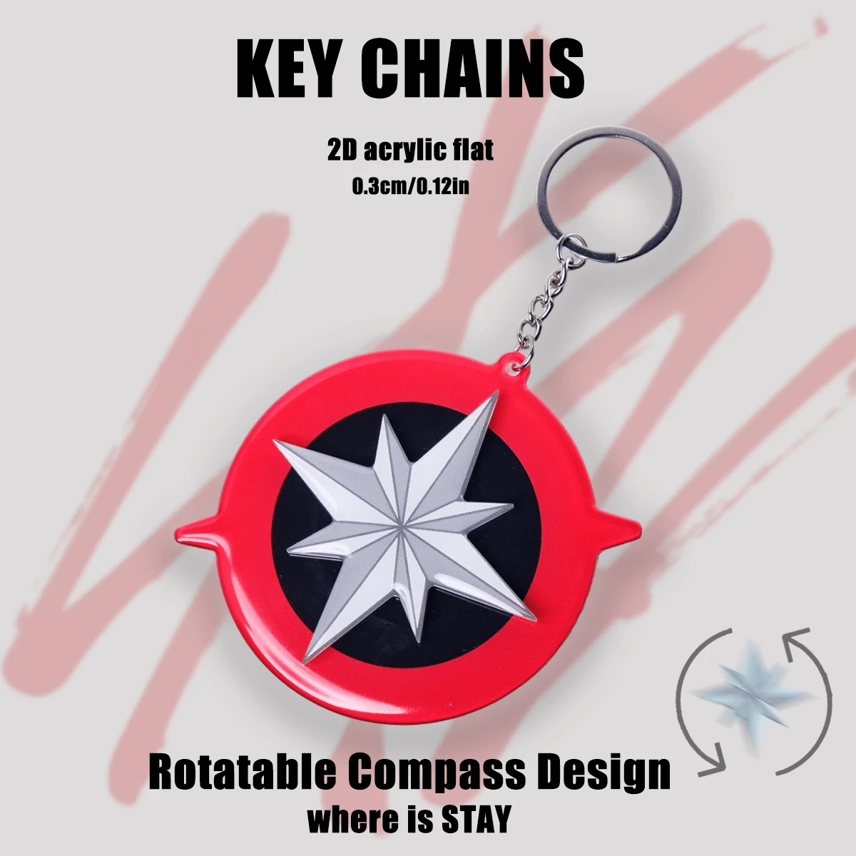 KOREA INS STYLE Acrylic KEY CHAINS, Kpop Idol  Light Stick Logo 'SKZ Compass' Rotatable Design Style,Car Keychain Pendant, Keychain Holder Key Ring Mobile Phone Bag Hanging Gifts,'STAY' Stand,Special Gifts For Stay