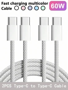 60W USB-C To Type-C Fast Charging Cable,[3.3ft/6.6ft/9.9ft] Long Nylon Braided Type-C Charging Data Cable,USB-C Power Cable,Compatible With IPhone 17/16/15 Pro Plus/Pro Max,Galaxy S25/S24/S23/S22,IPad Pro/Air And Other Mobile Phone Fast Charging Cables - Multicolor - View 14
