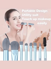 Set di mini pennelli per il trucco in stile macaron, 8 pezzi, kit portatile per occhi e blush, strumenti cosmetici per principianti