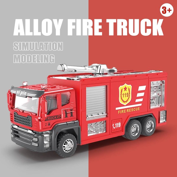 1 pieza Juguete de camión de bomberos con escalera para niños, tanque de agua grande y rociador de bombero, modelo de vehículo de ingeniería de aleación, de vuelta a la escuela