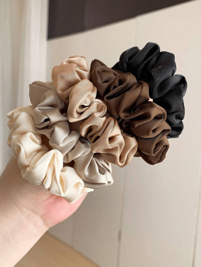 5pcs Women's Elegant High-End Satin Solid Color Simple Hair Scrunchies. Fashionable Vintage Versatile Hair Ties Set Of 5. Suitable For Daily Wear.Hair Ties Scrunchy Hair Ties, Casual
