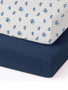 2 包平纹细布婴儿床单，柔软透气 100% 纯棉婴儿床单，新生儿必需品 - 彩色 - 查看 3