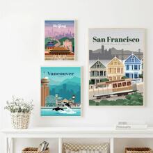 1pc/3PCS Images A Wall Arts Posters Modern Travel Amsterdam Tokyo London Iceland Bali Vancouver Travel Posters And Prints Modern Wall Art City Painting Landscape Oil Painting Frameless/Framed Canvas Art ,Wall Art With Frame