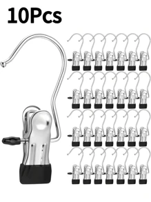20Pcs,Simple Stainless Steel Hook Clip, Stainless Steel Clothes Clip,Clothes Hooks,Multifunctional Single Hook Clip For Pants, Skirts, Room Decoration Stuff,Organization And Storage,Drying Windproof Hook Clip, Household Space Saving Organizer For Bedroom, Closet, Wardrobe, Home, Dorm