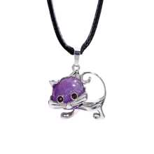 Natural Crystal Stone Cat-Shaped Alloy Inlaid Semi-Precious Stone Alloy Pendant, Wholesale Jewelry DIY Necklace Components