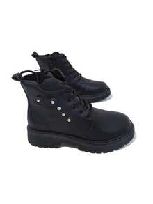 Botas cortas de piel artificial para mujer, color sólido, suela gruesa, tacón cuadrado, correa de hebilla, con lengüeta Botas Mujer Punta Redonda Tacón Grueso Tacones Botines Mujer Suela con Tacos Plataforma Moderno Cómodo Botas para Mujer Botin Para Dama Plataforma Alta En Blanco Rocker Botas De Tobillo For Mujer Con Cordones Y Cremallera Lateral, Plataforma De Bota, Zapatos De Tacón Grueso, Botines Cortos De Combate - Negro - Ver 8