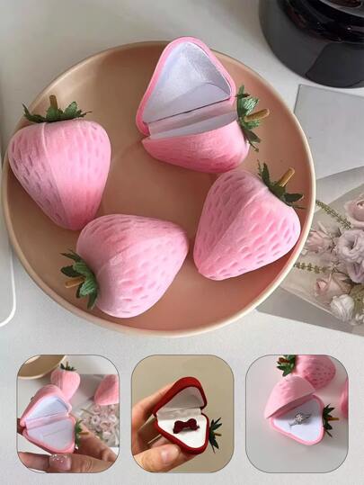 1 caixa para guardar anéis, caixa criativa em formato de morango, rosa ou vermelho, para guardar joias, caixa vermelha para anéis para festa de casamento, presente para o Dia dos Namorados, caixa de joias de veludo para anéis, pulseiras, colares e brincos, armazenamento e exibição, decorações de formatura 2025, artigos para festas, decoração de casamento, presentes de formatura de volta às aulas