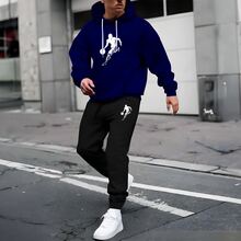 MEN'S SWEATSHIRT WITH PANTS AND PRINTED SHIRT SET NEW HOT CJ002 - Navy Blue - View 2