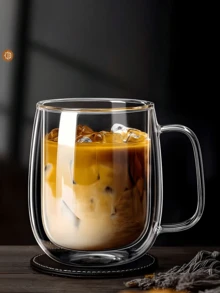 2个简约轻奢双层隔热保温好玻璃咖啡杯，双层隔热，透明，带便携手柄，适用于卡布奇诺、拿铁、茶、冷热饮品，适合复活节、圣诞节、生日派对返校 - 彩色 - 查看 5