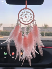 1 件奢华水晶石，羽毛捕梦网风铃汽车吊坠，优雅汽车内饰装饰挂饰 - 水晶車掛 - 查看 2
