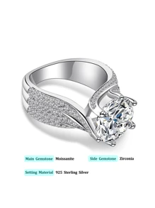 Anillo de plata de ley 925 con moissanita de 3-5 quilates, elegante y lujoso, perfecto para el compromiso/boda de la mujer, regalo ideal en caja de regalo