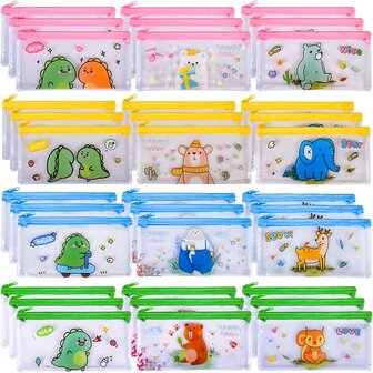 4 Stück/24 Stück Cartoon Tier Muster karierte wasserdichte Reißverschluss Federtasche, Mehrzweck Stiftemäppchen geeignet für Studenten, Schulbedarf Preis