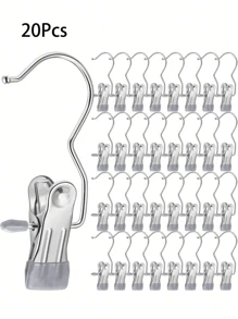 20Pcs,Simple Stainless Steel Hook Clip, Stainless Steel Clothes Clip,Clothes Hooks,Multifunctional Single Hook Clip For Pants, Skirts, Room Decoration Stuff,Organization And Storage,Drying Windproof Hook Clip, Household Space Saving Organizer For Bedroom, Closet, Wardrobe, Home, Dorm