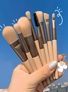 Set di mini pennelli per il trucco in stile macaron, 8 pezzi, kit portatile per occhi e blush, strumenti cosmetici per principianti
