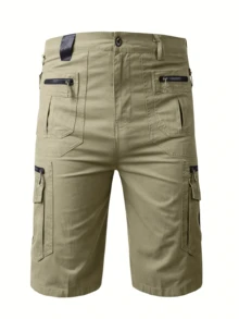 hoteel Mens Cargo Shorts Pockets Hiking Shorts Regular Fit Men's Elastic Waist Cotton Cargo Long Shorts - 淺綠色 - 查看 3