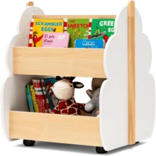 Kinder Bücherregal auf Rollen, 2 Ebenen Spielzeugregal aus Holz, 52 x 46 x 62,5 cm (Grün) - Weiß+natur - Übersicht 1