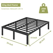 14 Inch Bed Frame, Heavy Duty Metal Platform Bed Frame With Under Bed Storage, No Box Spring Needed, Easy Assembly, Noise - Free, Non - Slip ( Twin, Full, Queen, King )