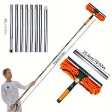Herramienta limpiadora de ventanas de microfibra súper suave de 125 pulgadas extensible, de uso seco y húmedo, con mango de acero inoxidable y cabezal de plástico, limpiador de vidrio eficaz y sin daños, sin batería