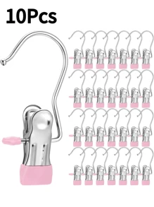 20Pcs,Simple Stainless Steel Hook Clip, Stainless Steel Clothes Clip,Clothes Hooks,Multifunctional Single Hook Clip For Pants, Skirts, Room Decoration Stuff,Organization And Storage,Drying Windproof Hook Clip, Household Space Saving Organizer For Bedroom, Closet, Wardrobe, Home, Dorm