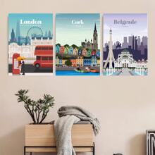 1pc/3PCS Images A Wall Arts Posters Modern Travel Amsterdam Tokyo London Iceland Bali Vancouver Travel Posters And Prints Modern Wall Art City Painting Landscape Oil Painting Frameless/Framed Canvas Art ,Wall Art With Frame