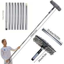 Herramienta limpiadora de ventanas de microfibra súper suave de 125 pulgadas extensible, de uso seco y húmedo, con mango de acero inoxidable y cabezal de plástico, limpiador de vidrio eficaz y sin daños, sin batería