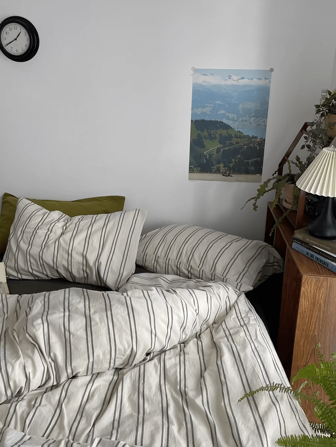 3 件套 100% 纯棉北欧风格格子床上用品套装，2 个枕套 + 1 个羽绒被套，适用于卧室装饰