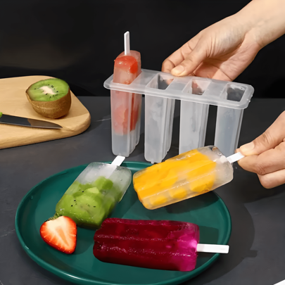 1 molde de plástico reutilizável com 4 compartimentos para picolés, molde criativo para sorvete, molde para picolé caseiro, fácil de limpar, reutilizável, design fácil de desmontar, adequado para frutas de verão, sobremesas, bebidas, iogurte, moldes de sorvete caseiros, muito adequado para picolés caseiros no verão, utensílios de cozinha de verão, utensílios de cozinha, acessórios de cozinha, acessórios para geladeira