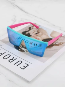 Oversized Square One-Piece Frame Coated Fashion Fashion Glasses - Coating Blue - View 7