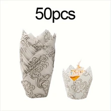 50 pièces de caissettes à cupcakes décoratives avec imprimé tulipe, caissettes de cuisson anti-huile avec des motifs floraux élégants, convenant pour les mariages, anniversaires, Halloween, Noël, baby showers, avec une variété de couleurs et de designs