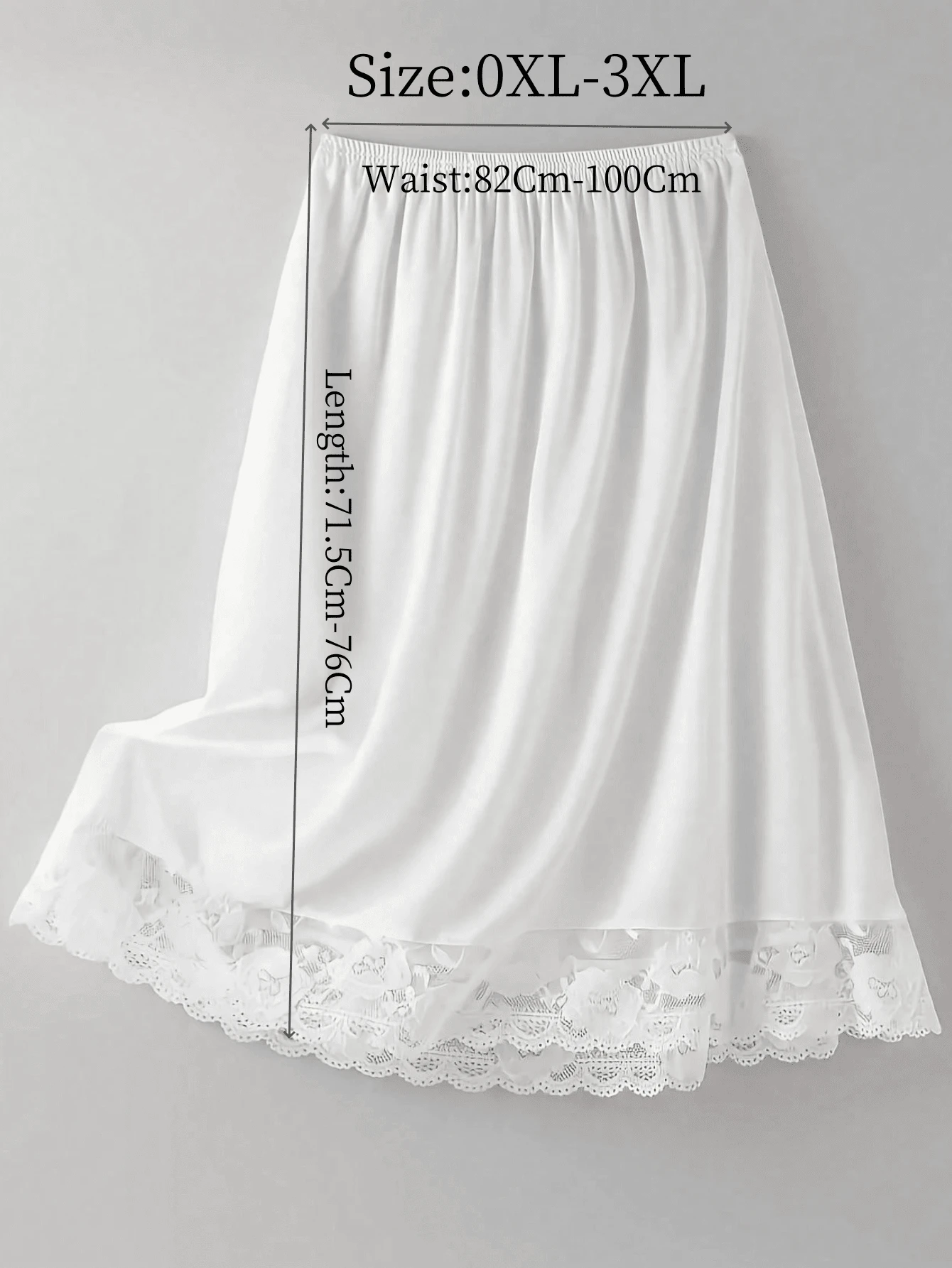 QING ROU Knee Length White Satin Contrast Lace Lined Skirt, Opaque Slip Skirt With Floral Lace Trim, A-Line Skirt, Suitable For Matching Outfit - White - View 1