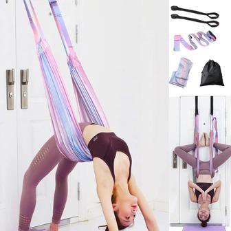 1 st Yoga Stretching Band, Midja Back Ben Fitness Bälte, Back Bend Auxiliary Trainer med Dörrankare, Höjdjusterbar Aerial Yoga, One Horse Gren Tryck Stretching Bälte, Anti-Gravity Inversion Övningar Hängmatta Dörr Flexibilitet Sträcktränare, Högstyrka Bred Polyester, Yoga Spetch Stretching In Back För dansbalettgymnastikträning Pilates Split Fitness
