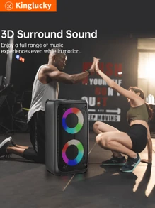 Kinglucky مكبر صوت لاسلكي مع مضخم صوت، مكبر صوت بوكس كبير، مكبر صوت استريو، مضخم صوت، مكبر صوت لاسلكي للخارج، إضاءة حفلات ديسكو، TWS/ميكروفون
