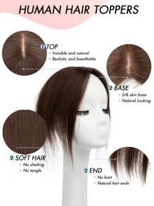 Tópicos para cabelo para mulheres, cabelo humano real, sem franja, 360° 3D cabelo humano para cabelo ralo, cabelo grisalho, perda de cabelo, adiciona volume ao cabelo, base com 3 clipes, tópicos para mulheres (castanho escuro 8-14 polegadas)