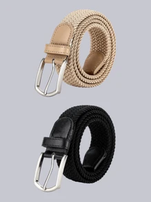 1 pieza Cinturón elástico tejido unisex, correa versátil de lona sin agujeros casual para el verano, escuela