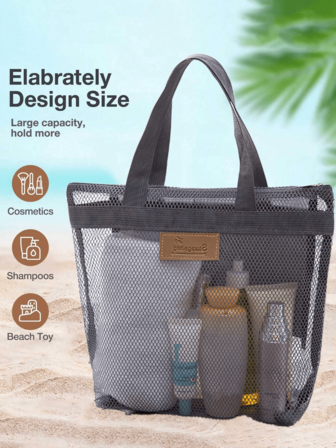 2pcs/1pc Portable Transparent Mesh Bag, Mesh Beach Tote Bag, Zipper Mesh Toiletry Bag, Lightweight Foldable Travel Bathroom Storage Mesh Bag, Suitable For Outdoor Camping, Travel, Gym, Dorm, Swimming, Beach, Portable Outdoor Toiletry And Swimming Accessories Storage, Durable Multi-Function Handbag, Ideal Camping Gear And Travel Essential