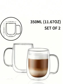 2pcs Simple Light Luxury Double-Layer Insulated Heat Preservation Good Glass Coffee Cup With Double Wall Insulation, , Transparent, With Portable Handle, Suitable For Cappuccino, Latte, Tea, Hot And Cold Drinks, Suitable For Easter, Christmas, Birthday Party Back To School