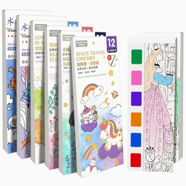 1 Set Unicorn Watercolour Book Set, Watercolor Painting Book, Stress-Relief Drawing And Doodling Book Includes Paints And Pen , DIY Coloring Drawing Album, Suitable For Students Arts & Crafts,Erasable Graffiti Book,Best Easter Gift For Friends Back To School