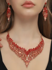 3pcs Bridal Jewelry Set: Necklace, Bracelet, Luxurious Cubic Zirconia Rhinestone For Wedding Dress, High-End Accessories - Multicolor - View 6