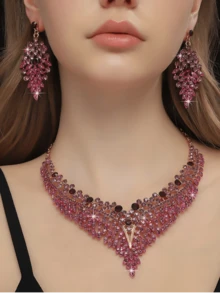 3pcs Bridal Jewelry Set: Necklace, Bracelet, Luxurious Cubic Zirconia Rhinestone For Wedding Dress, High-End Accessories - Multicolor - View 9