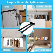 Tendedero de Ropa de Pared Plegable, Ganchos para Percheros de Pared Metalico, Rack de Secado de Ropa Plegable, Tendedero Retráctil de Metal Reforzado con 20 Pinzas Y Cuerda - Negro - Ver 6