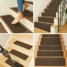 8 PIEZAS Pisadas antideslizantes para escaleras - Alfombras adhesivas de doble cara para escalones de madera/concreto, interior/exterior, almohadillas de seguridad con reducción de ruido (instalación sin taladro)