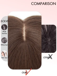 Tópicos para cabelo para mulheres, cabelo humano real, sem franja, 360° 3D cabelo humano para cabelo ralo, cabelo grisalho, perda de cabelo, adiciona volume ao cabelo, base com 3 clipes, tópicos para mulheres (castanho escuro 8-14 polegadas)
