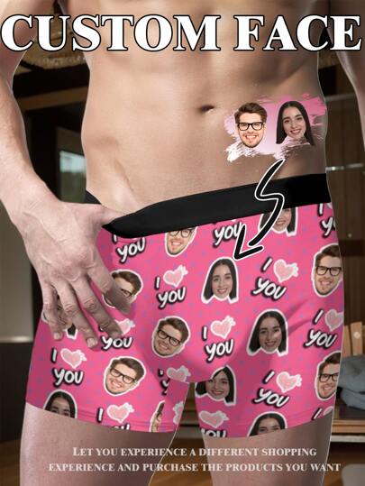 Calzoncillos tipo bóxer personalizados para hombres con foto - Pantalones cortos de novedad con diseño "Te Amo" para el Día de San Valentín, regalos únicos y lindos para él, novio, esposo - Cumpleaños, boda, aniversario, festividades (XS-XXXL)