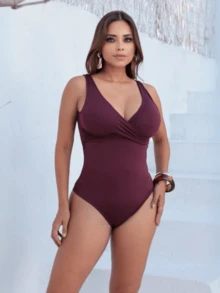 Simple Bodysuit Women's Swimsuit Slims Waist Defines Silhouette Double Fabric Cup Water Aerobics Beach Shapewear Elegant Casual - 查看 1