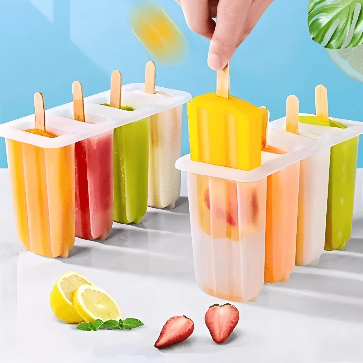 1pc Reusable 4-Chamber Plastic Ice Pops Mold, Creative Ice Cream Mold, Homemade Popsicle Mold, Easy To Clean, Reusable, Easy To Demold Design, Suitable For DIY Summer Fruits, Desserts, Beverages, Yogurt, Homemade Ice Cream Molds, Very Suitable For Homemade Ice Pops In Summer, Summer Kitchen Tools, Kitchen Supplies, Kitchen Accessories, Refrigerator Accessories